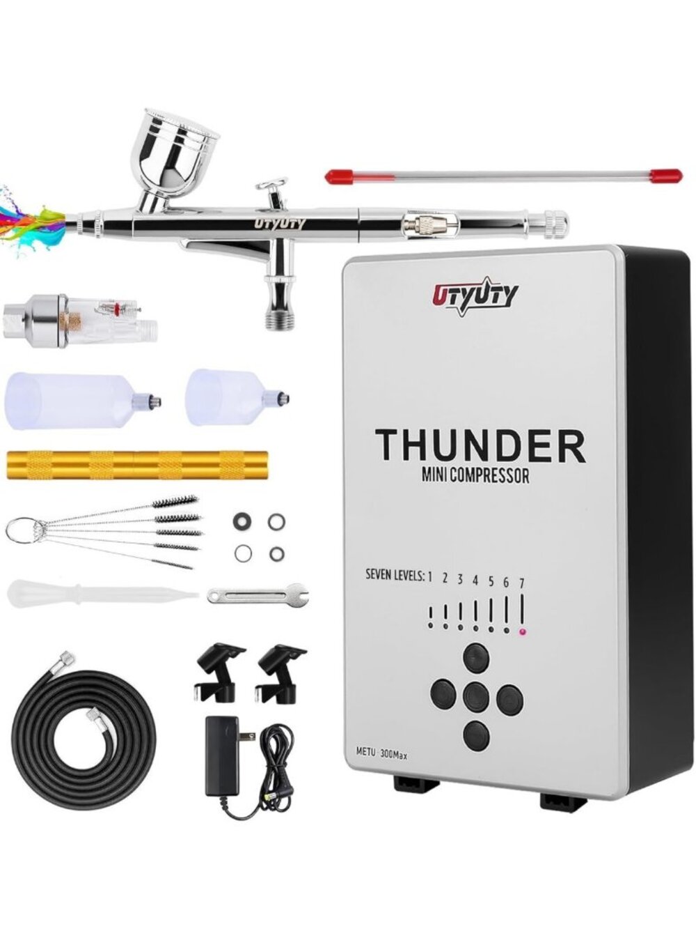 Portable Airbrush Kit with Compressor, 27PSI, Ultra-Quiet, Dual-Action Gun for